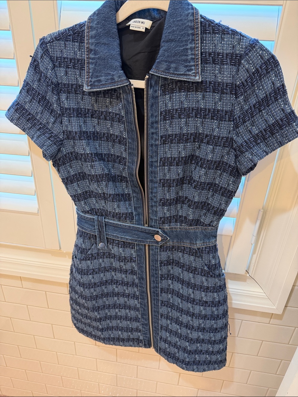 Jason Wu Navy and Denim Blue Tweed Zip-Up Dress